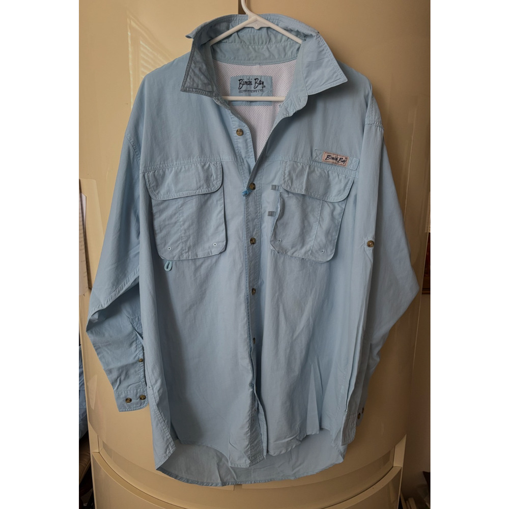 Bimini Bay Men’s Fishing Shirt Men's Large Blue Vented Back Utility Outdoor
